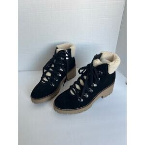 BLONDO Devin Black Suede Waterproof Lace up Zip Lug Sole Platform Boots 8.5